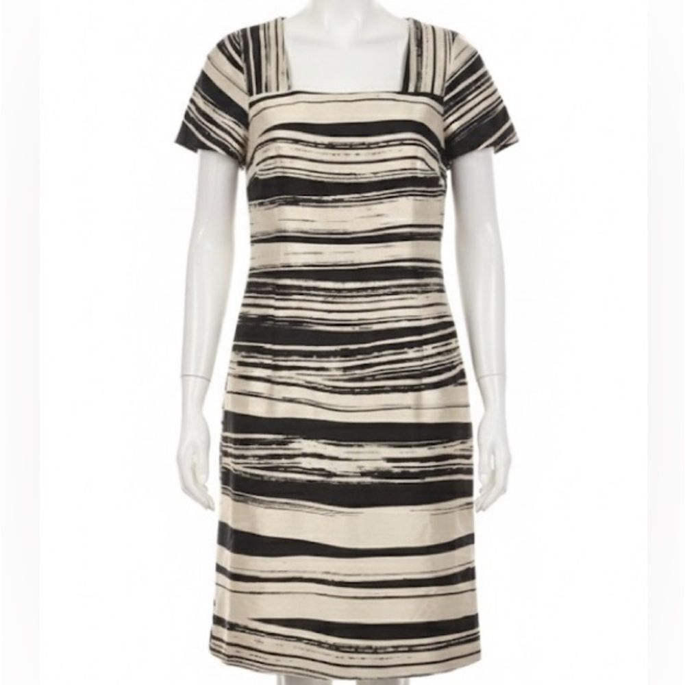 BANANA REPUBLIC Black & Cream Striped Silk Short-Sleeve Dress Size 6